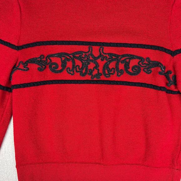 St. John Collection by Marie Gray Knit Embroidered Sweater Red Sz P - Picture 3 of 5